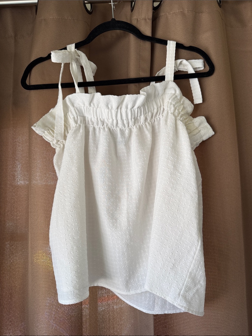 Divided White Tie-Strap Smocked Camisole